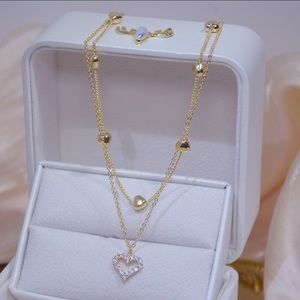 ✨ 14K Gold Plated Heart Layer Necklace with AAA CZ Stones – Brand New ✨